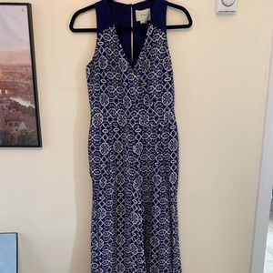 Anthropology blue patterned jumpsuit